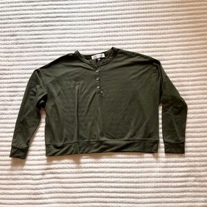 Socialite Curve Olive Green Henley Top Womens 0X Long Sleeve Casual Made in USA